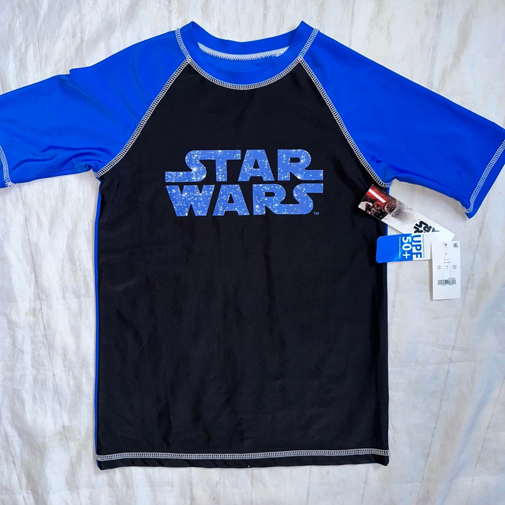 NWT Boys L Star Wars Swim Shirt The Force Awakens Rash Guard Swim Shirt UPF 50+